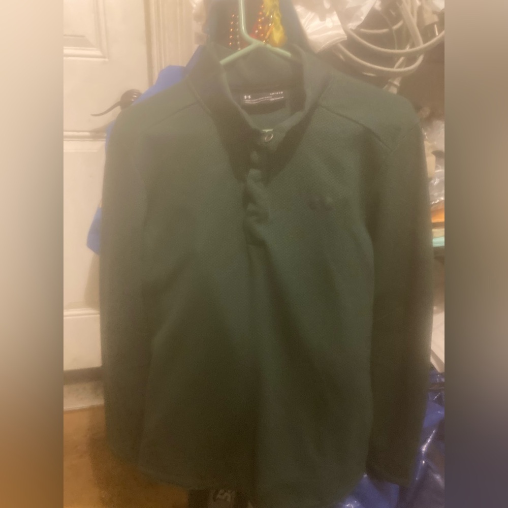 Mens Under Armour 1/4-button down Cologear Green Pullover Size L Great Condition